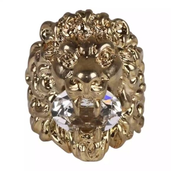 Authentic Gucci Lion Head Motif Crystal Ring In Gold - Picture 1 of 14